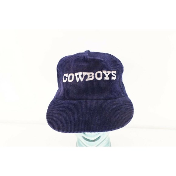 Vintage 90s NFL Dallas Cowboys Football Spell Out Corduroy Snapback Hat Cap Navy - Picture 2 of 8